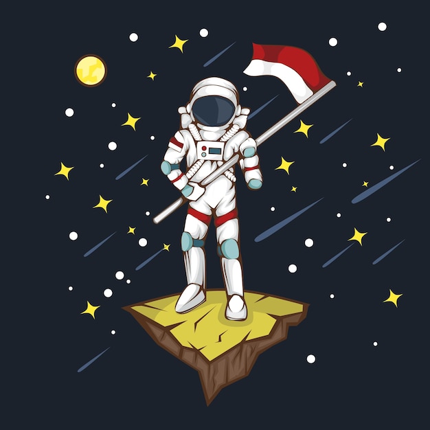 astronaut met de rood-witte Indonesische vlag