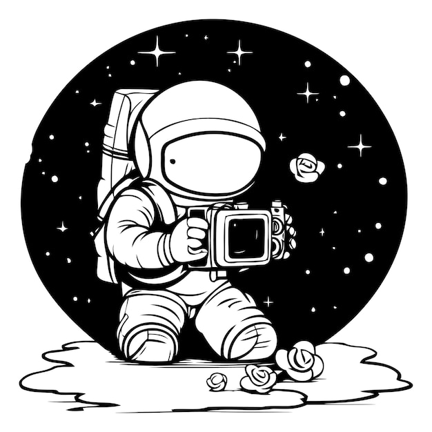 Astronaut met een roos in zijn hand Vector illustratie