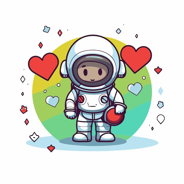 Vector astronaut met harten leuke cartoon stijl vector illustratie