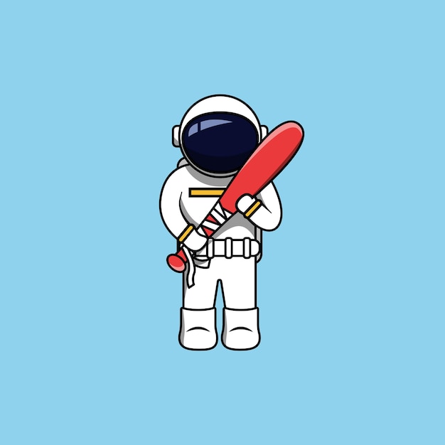 Astronaut met rode honkbalknuppel sport cartoon vectorillustratie