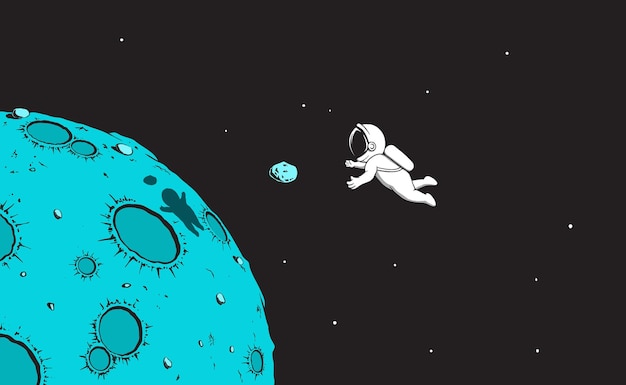 宇宙飛行士とミニ小惑星
