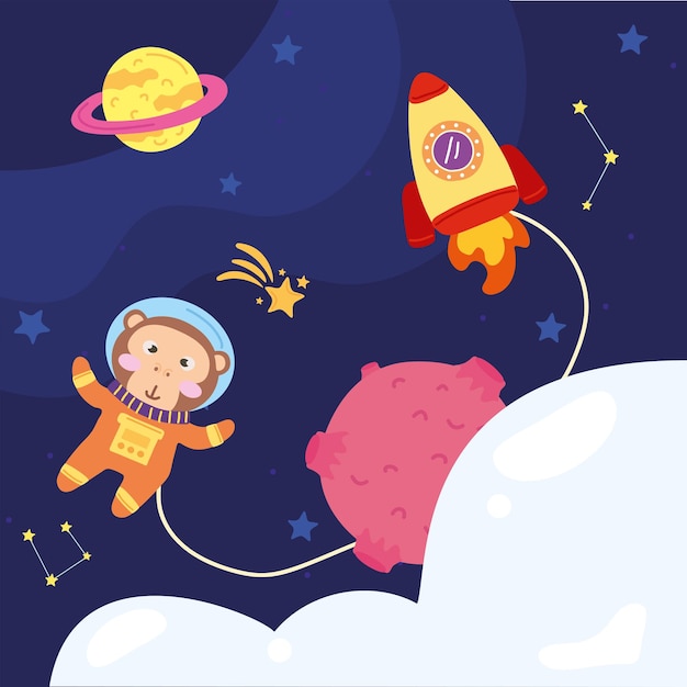 Astronaut monkey and rocket