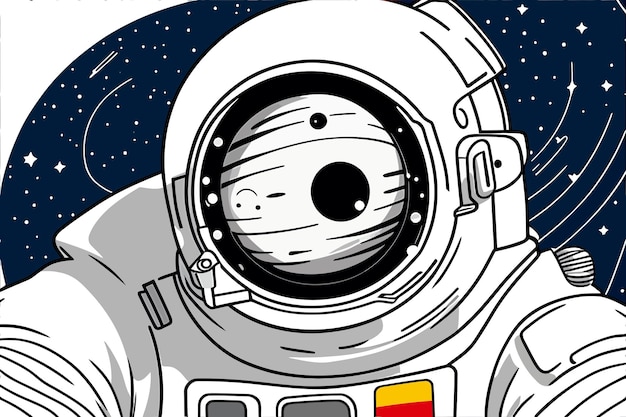 astronaut no face solar system planets illustration