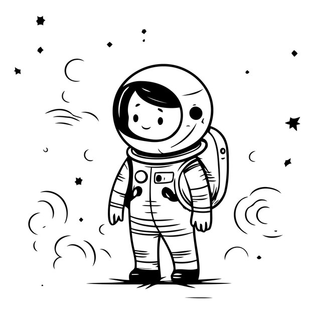 우주에서 우주 비행사 귀여운 만화 터 일러스트레이션