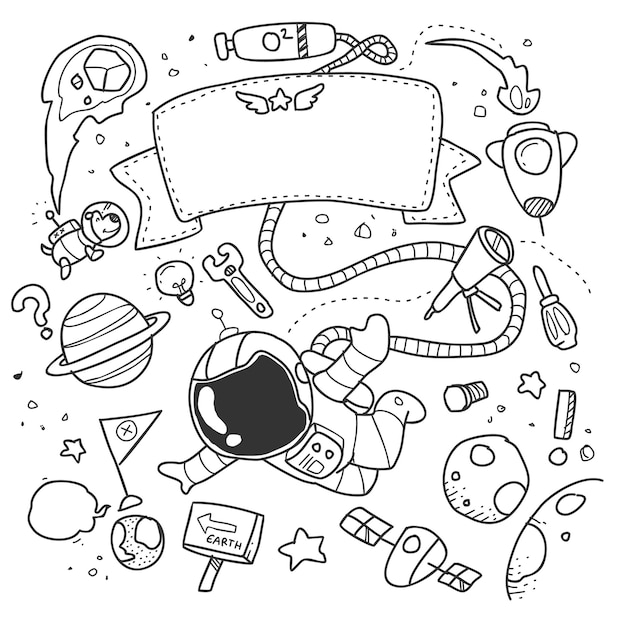 Vector astronaut in outer space doodle