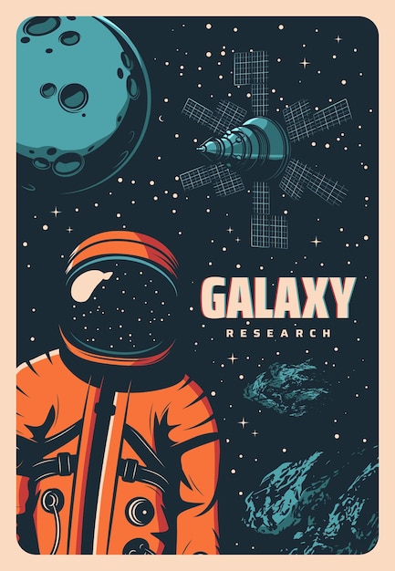 Vector astronaut in outer space retro poster astronomy