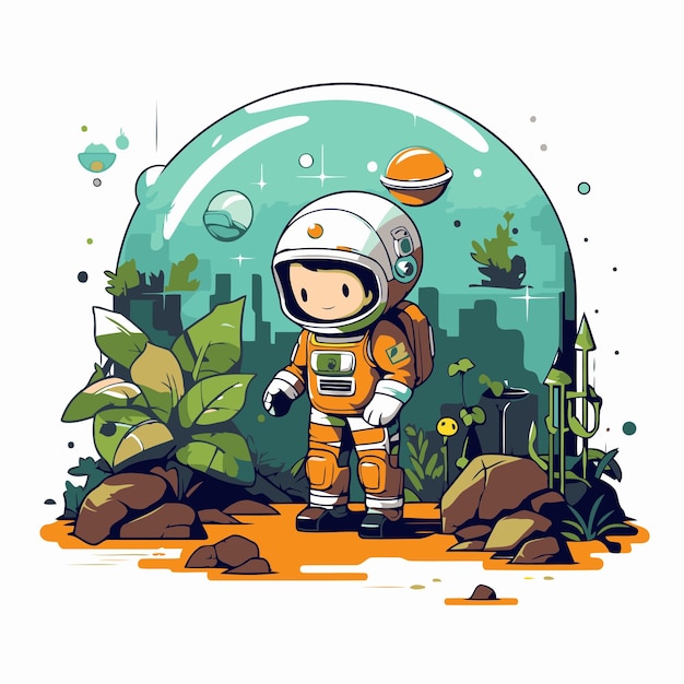 Vector astronaut in the outer space vector illustration cartoon character