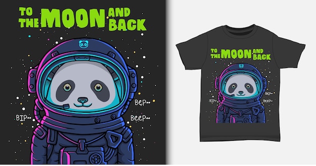 Vector astronaut panda cartoon, met t-shirt mock-up