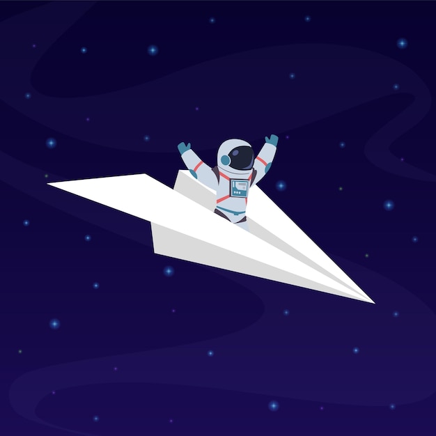 Astronaut on paper airplane illustration