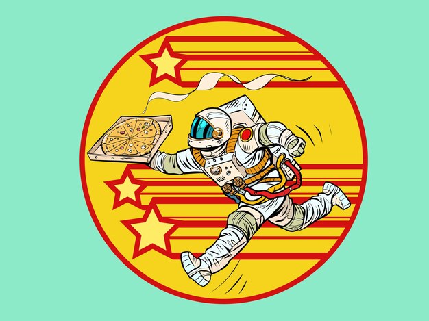 Vector astronaut pizza bezorgruimte koerier straatvoedsel italiaans restaurant