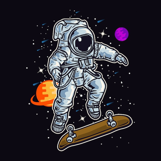 астронавт играет на коньках в космосе