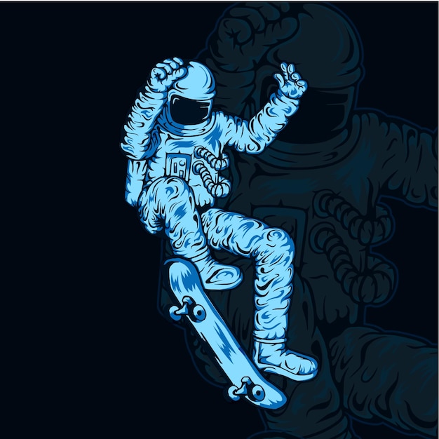 Vector astronaut playing skateboard illustration