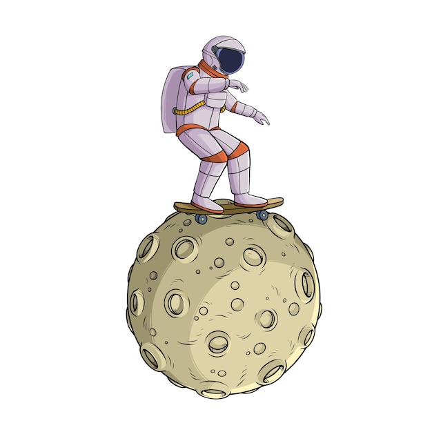 Vector astronaut playing skateboard on the moon