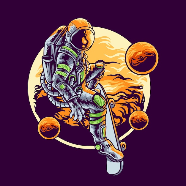 Astronaut playing skateboard