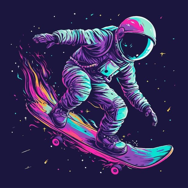 THE ASTRONAUT PLAYING SKATEBORD IN THE SPACE