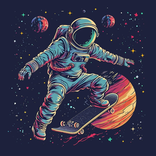 THE ASTRONAUT PLAYING SKATEBORD IN THE SPACE