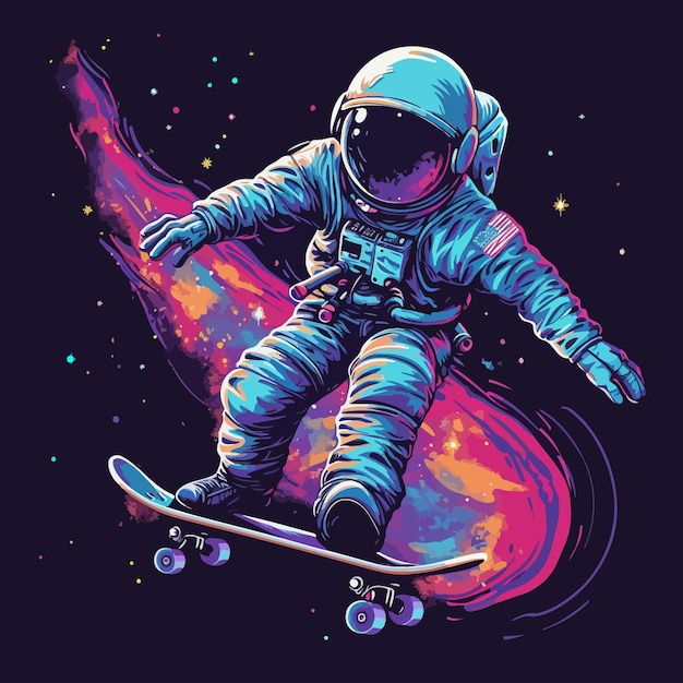 The astronaut playing skatebord in the space