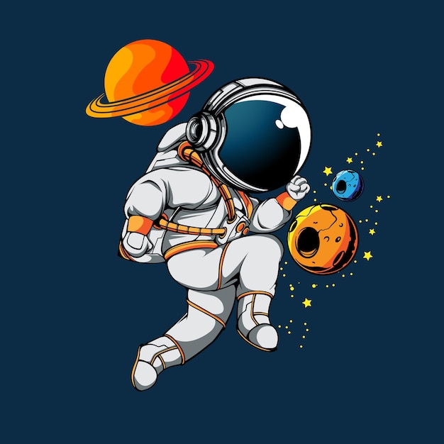 THE ASTRONAUT PLAYING SOCCER IN THE SPACE