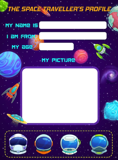 Vector astronaut profile form questionnaire photo booth