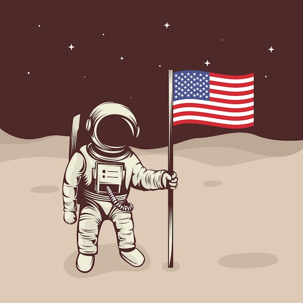 Astronaut raise the flag on the moon 