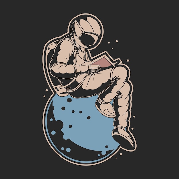 Vector astronaut read a book on the planet