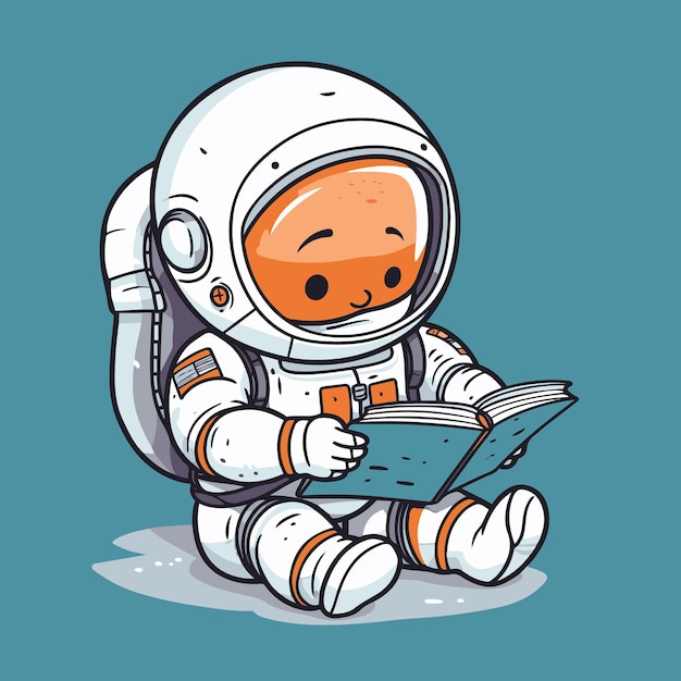 Astronaut reading a book Cute cartoon character Vector illustration