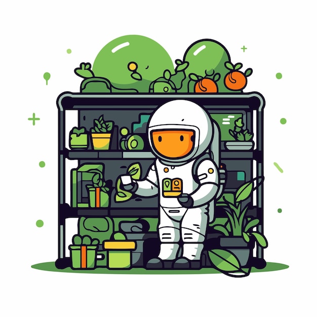 Vector astronaut in the refrigerator vector illustration of a flat design