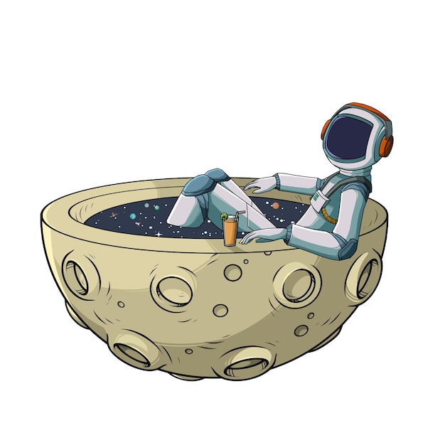 Vector an astronaut relaxes on the moon which has a galaxy in it