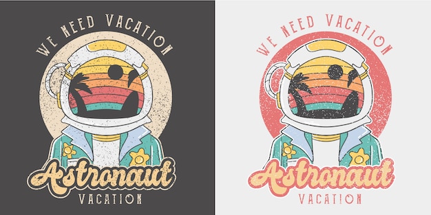 Vector astronaut retro summer illustration.