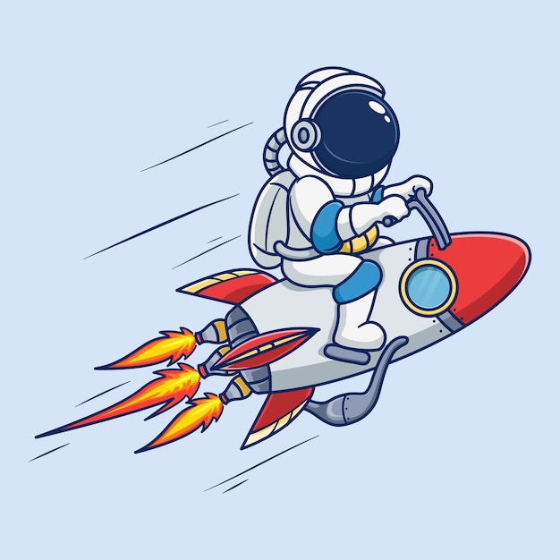 astronaut ride a rocket cartoon vector illustration