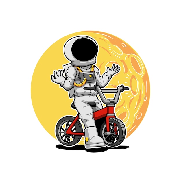 自転車に乗る宇宙飛行士ベクトルイラストデザイン