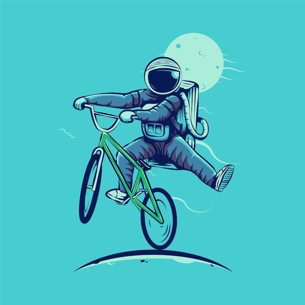 Astronaut riding bmx isolated on blue