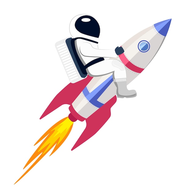 Astronaut riding a rocket spaceship Cartoon flat vector illustration