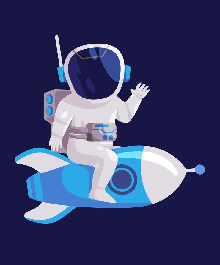 Vector astronaut riding rocket spacesuit space explorer character symbol of startup launching