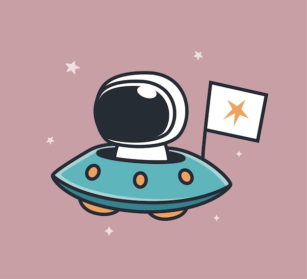 Astronaut riding a ufo with a flag