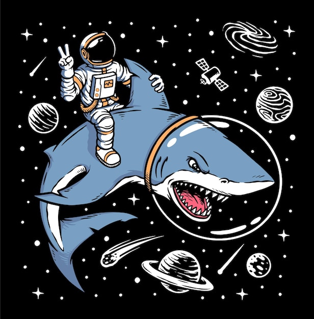 Astronaut rijden haai illustratie