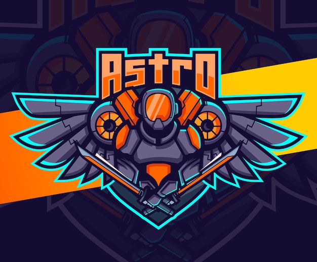 Astronaut robot met vleugels mascotte esport logo ontwerp