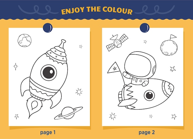 Vector astronaut and rocket coloring for kids