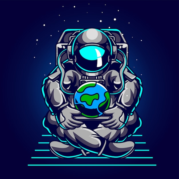 Astronauta save earth illustration