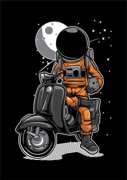 Astronauta scooter space moon illustration