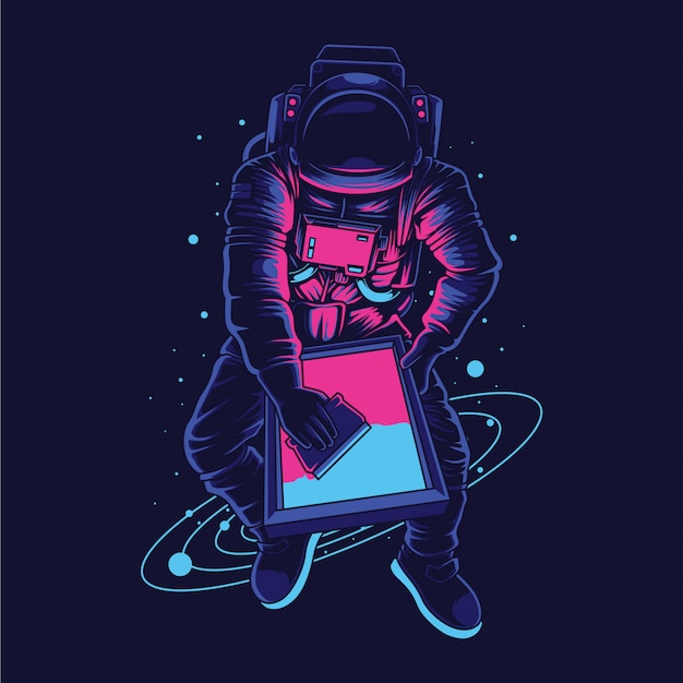 Вектор Иллюстрация экрана принтера астронавта