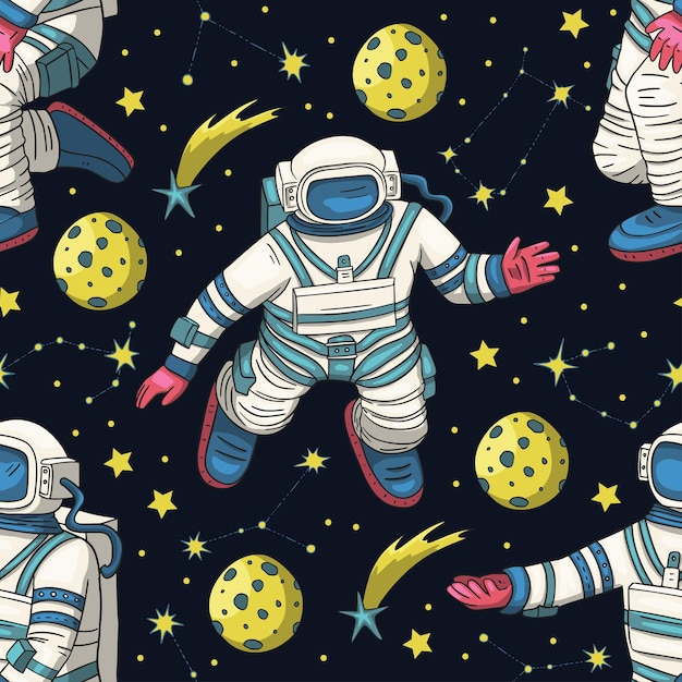 Astronaut seamless space vector pattern