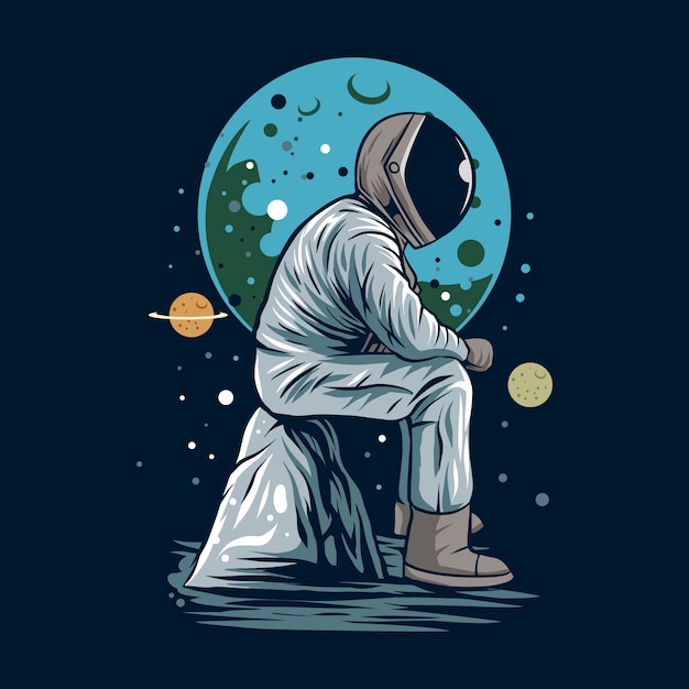 Astronaut sit down on space  illustration