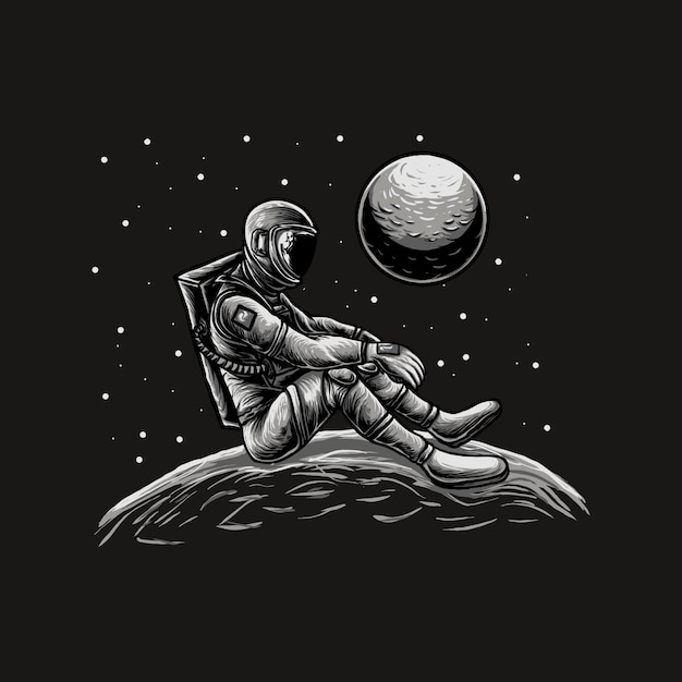 Vector astronaut sitting relaxed at the moon illustration