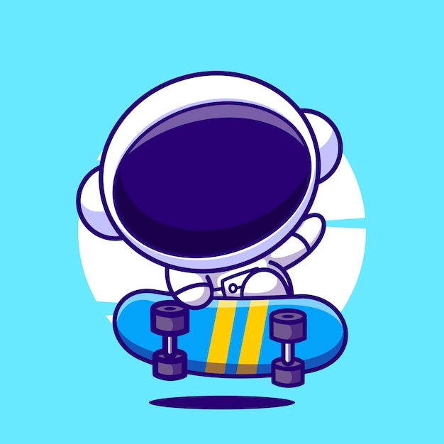 Astronauta skateboard simpatico cartone animato mascotte illustrazione vettoriale icona