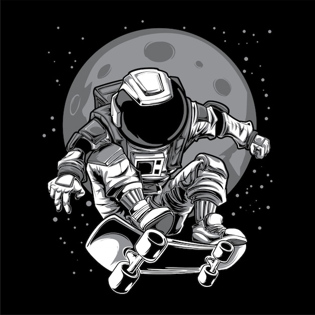Astronaut skateboard ruimte maan illustratie