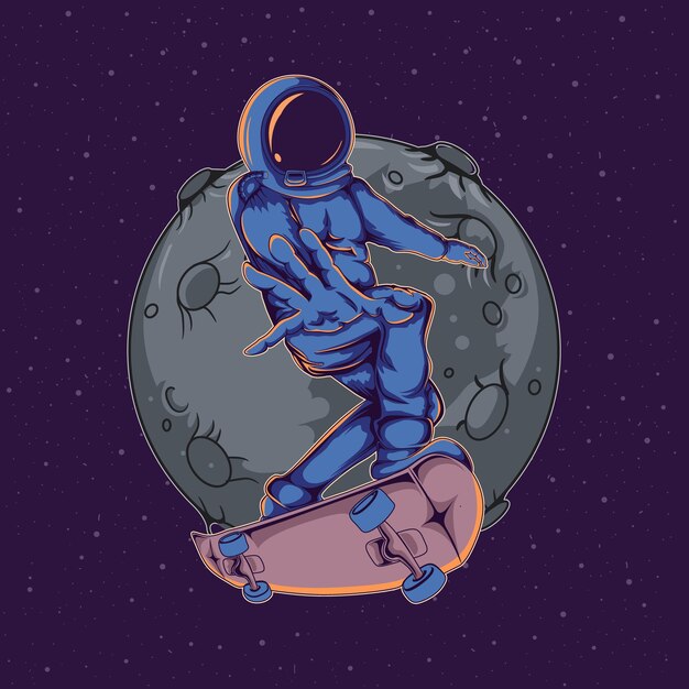 Illustrazione della luna spaziale dello skateboard dell'astronauta