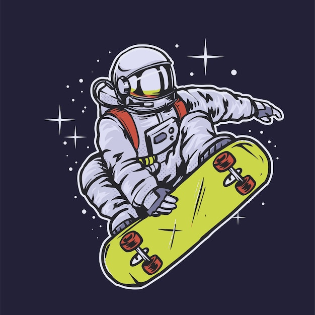 Astronaut skateboarden in de ruimte