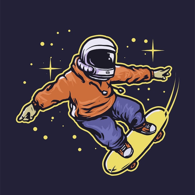 Astronaut skateboarden in de ruimte