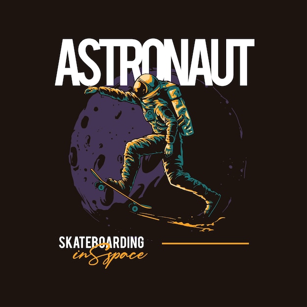 Astronaut skateboarden lay-outillustratie voor t-shirtontwerp